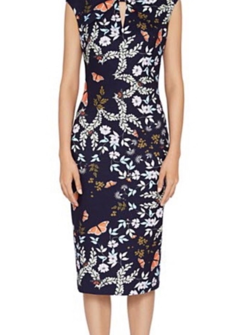Ted Baker Navy Floral Midi Dress with Pink and Cream Accents